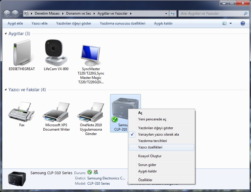 Yazıcı Paylaşıma Açma
