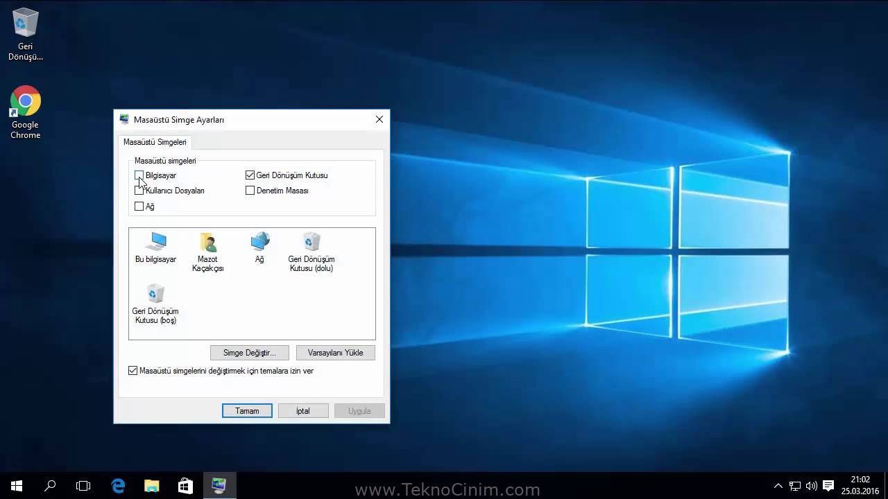 Windows 10 Masaüstü Simgeleri